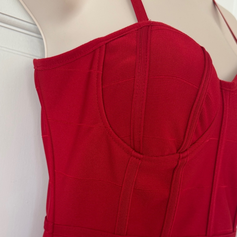 Haute Monde Ruby Red Bodycon Mini Dress Sweetheart Neckline – Size M - Picture 3 of 7